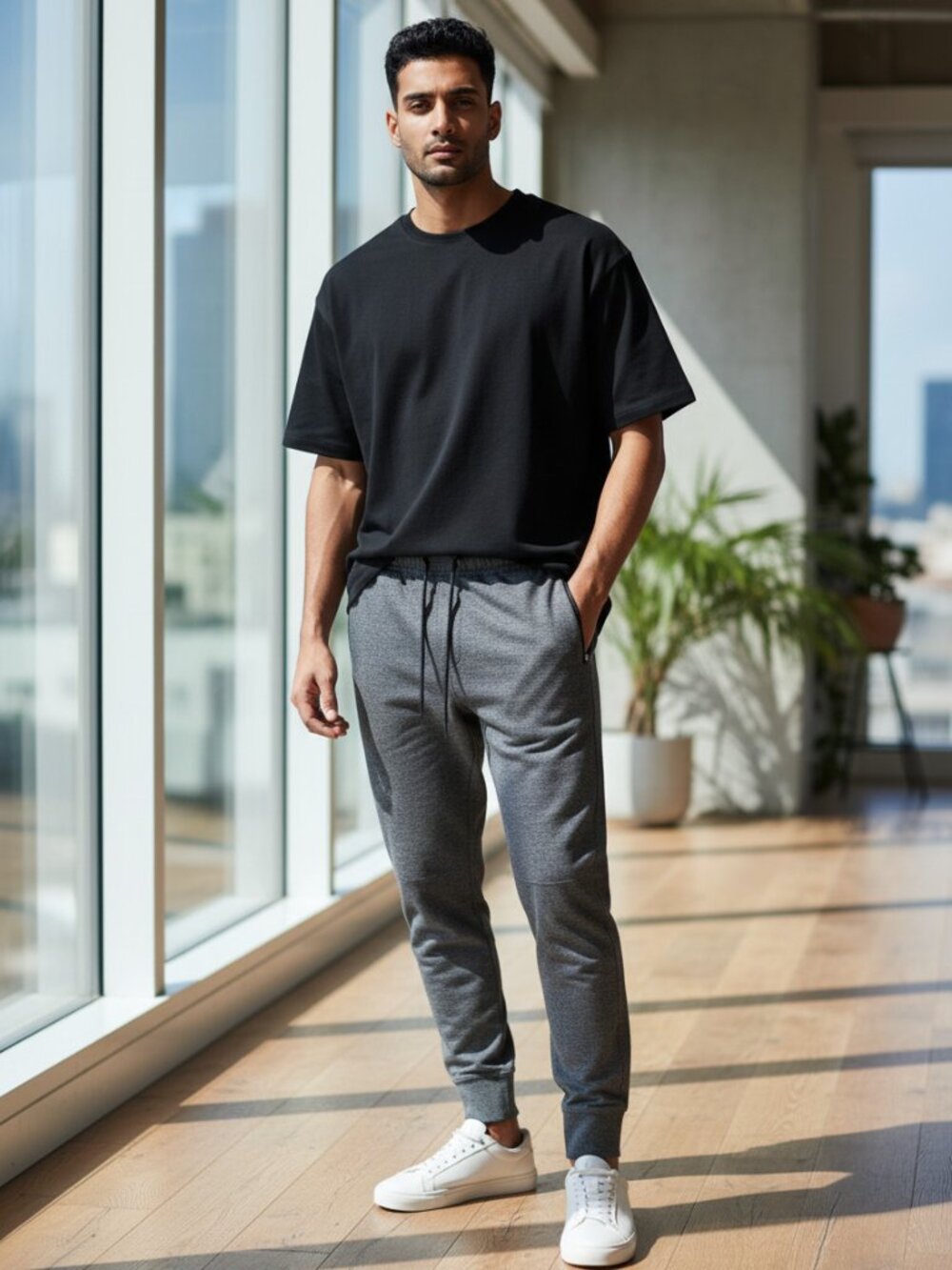 AMERICAN EAGLE Mens Jogger Pants AE Relaxed Fit Training Heathered Gray